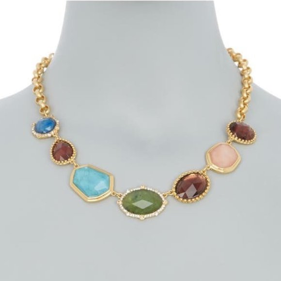 Kate Spade Perfectly Imperfect Necklace Stone Station Drop Gold Multi-Color NEW - Picture 2 of 10
